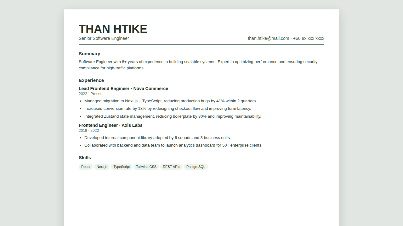 Impact Focused CV template preview